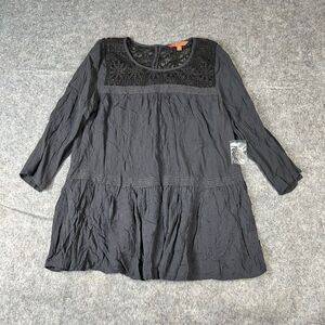 ModCloth Top Womens Small 3/4 Sleeve Lace Neckline & Trim Gray Flowy Blouse